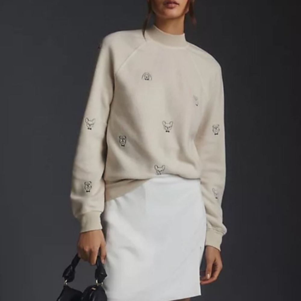 Anthropologie Dog Embroidered Sweatshirt